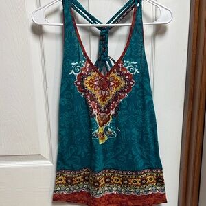 Maurices Teal Paisley-Print Camisole with Embroidered Accent M